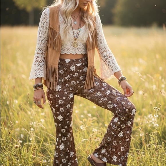 Altar'd State Pants - Altar'd State Boho Brown Floral Flare Pants